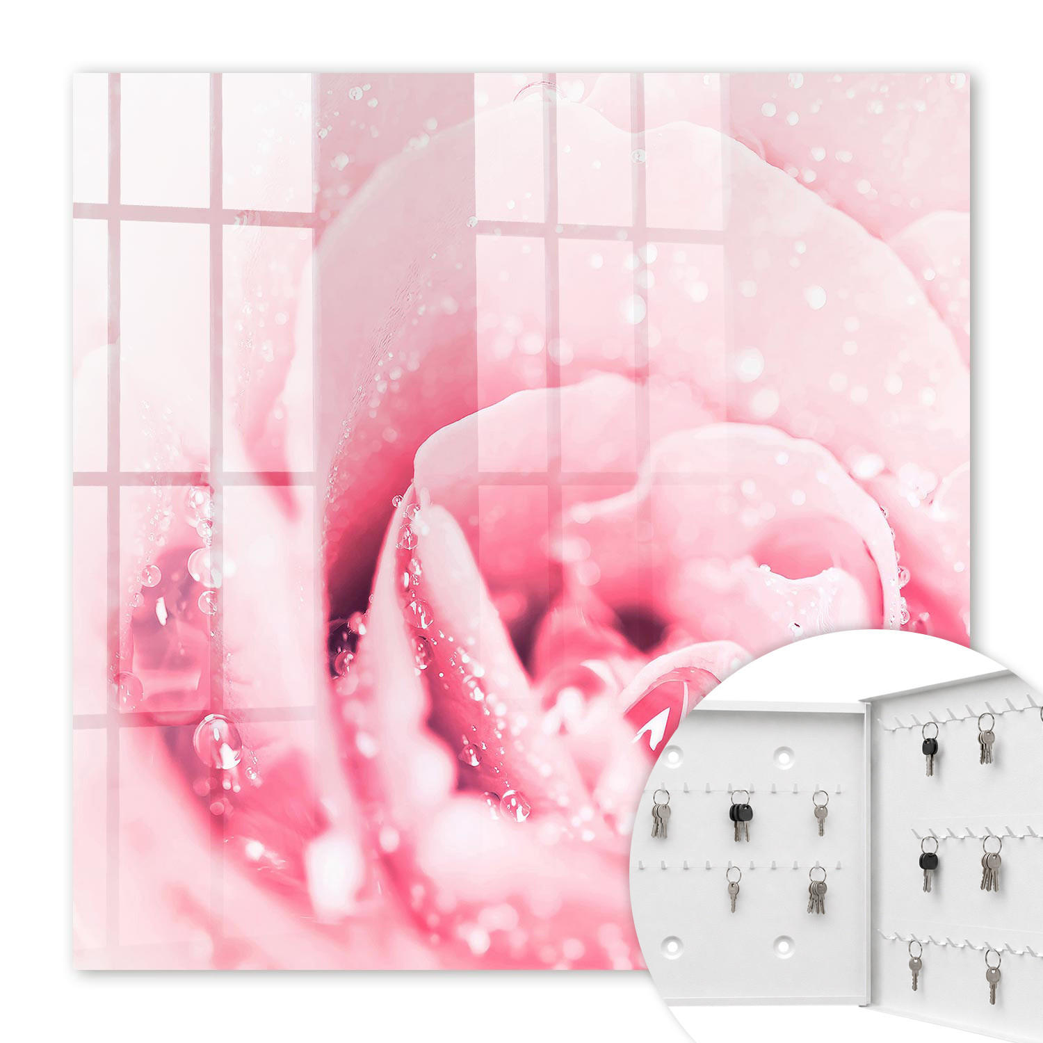SCHLÜSSELBOX Weiß 30x30 cm – Türöffnung nach rechts - Rosenzartheit - Pink, Metall (30/30/5cm) - TULUP