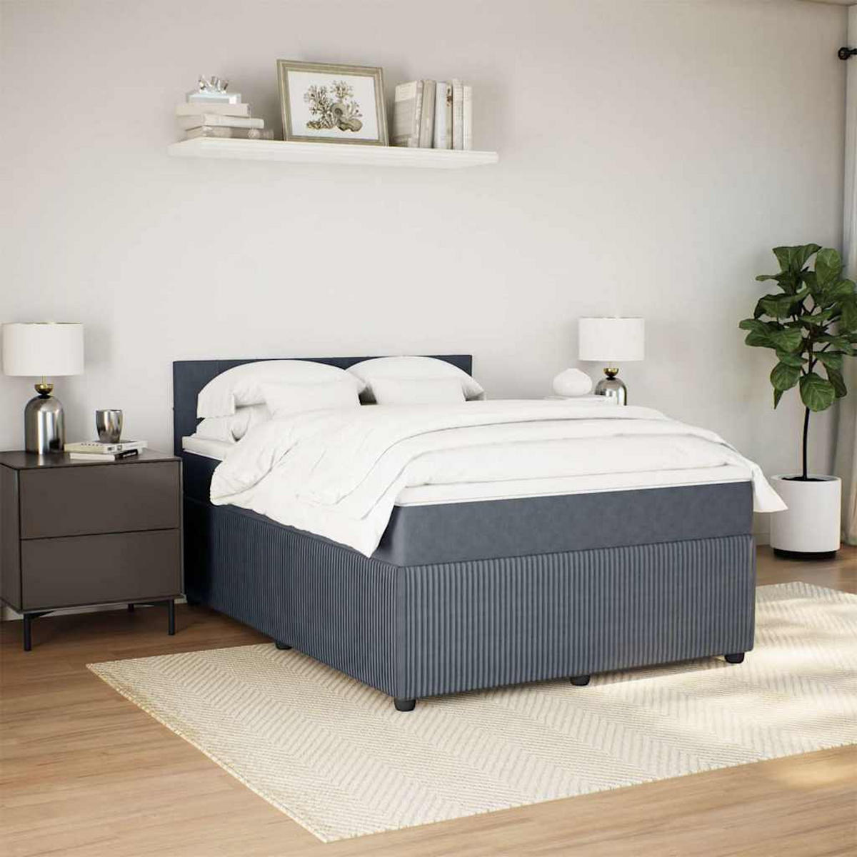 BOXSPRINGBETT 140/190 Cm Grau Samt - Grau, Textil (144/190cm) - vidaXL