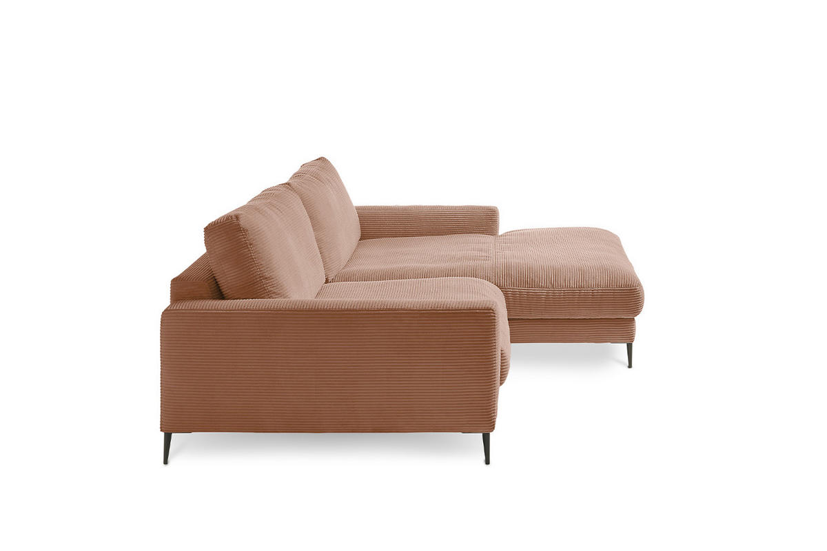 ECKSOFA CARA Braun Cord - Dunkelbraun/Schwarz, Textil/Metall (272/190cm) - KAWOLA