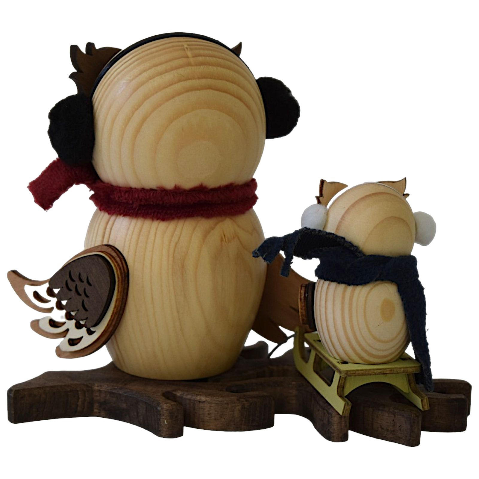RAUCHFIGUR Eule Schlittenfahrt mit Kind 15 cm - Multicolor, Holz (10/15/10cm)