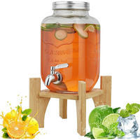 GETRÄNKESPENDER mit Ständer Glas 8L Bambus Edelstahl Zapfhahn - Orange, Glas (24/42cm)