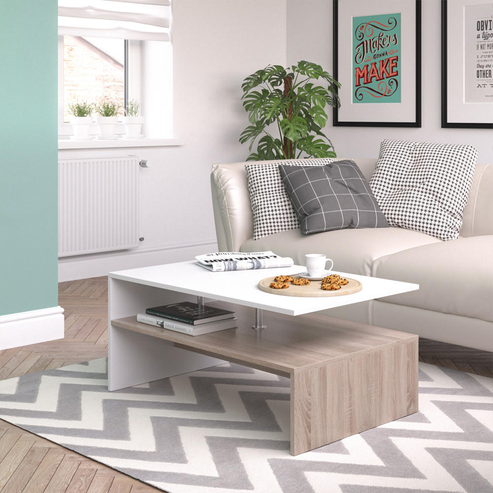 COUCHTISCH Amato Weiß/Sonoma 90 x 60 cm - Weiß/Sonoma Eiche, Holzwerkstoff (60/90/42cm) - Vicco