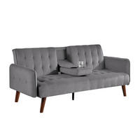 SCHLAFSOFA Inverness Grau 3-Sitzer Samt - Grau, Holz (181/37/97cm) - Concept Usine