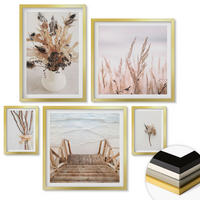 WANDBILDER 5er Set - 50x50 cm & 20x30 cm & 40x60 cm Goldrahmen - Blumenzweige Minimalismus Natur - Goldfarben, Kunststoff (40/60cm) - ArtPrintCave