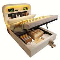 POLSTERBETT 90/200 cm Beige aus Samt mit Stauraum, LED und Matratze - Beige, Textil (90/200cm) - OKMYHOME