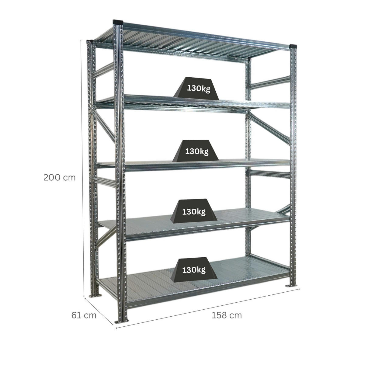 FACHBODENREGAL Proximo 200x150x60cm 5 Ebenen Fachlast 130 kg Beidseitig nutzbar Verzinkt - Silberfarben, Metall (150/200/60cm) - PROREGAL