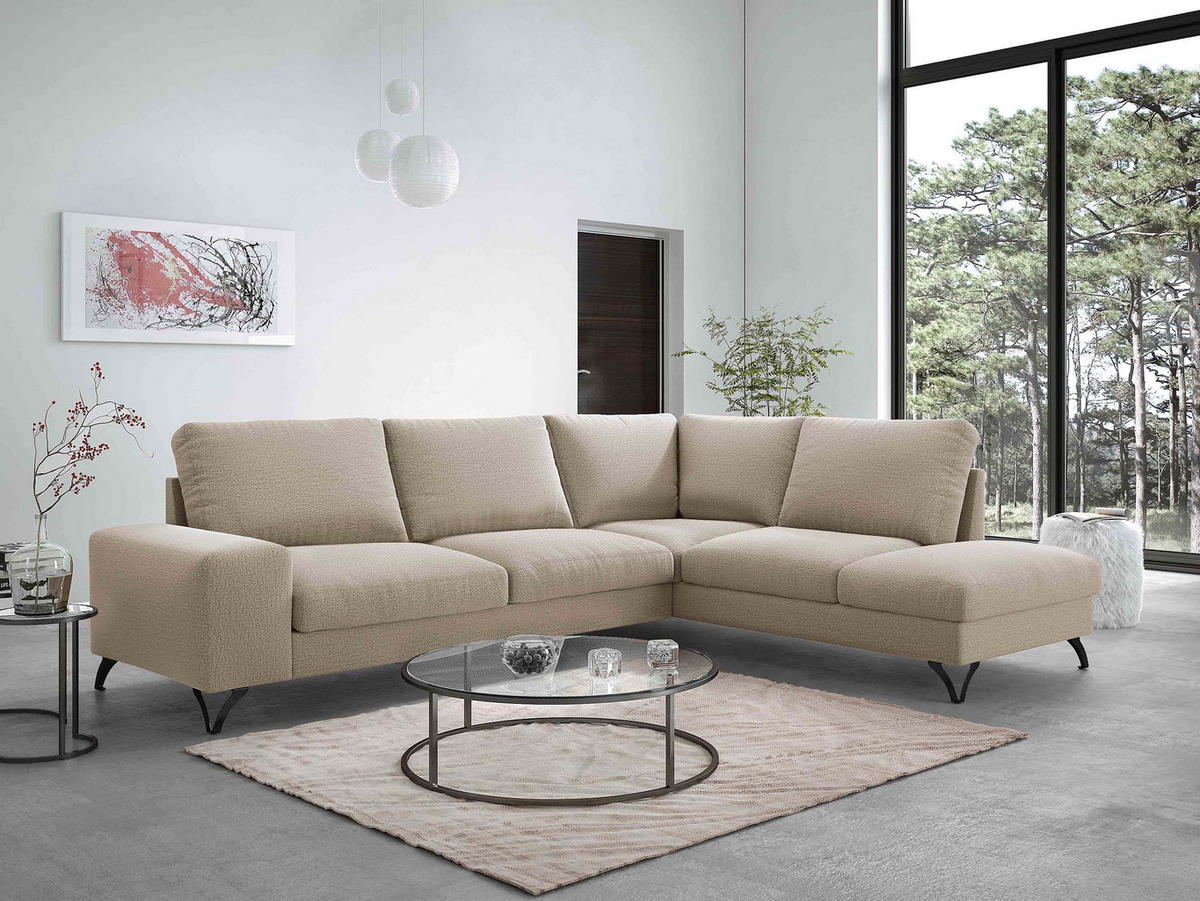 ECKSOFA Flavio Bis, Seite: Rechts - L4+L2F+R3F - Beige/Schwarz, Holz/Textil (285/214cm) - MIRJAN24