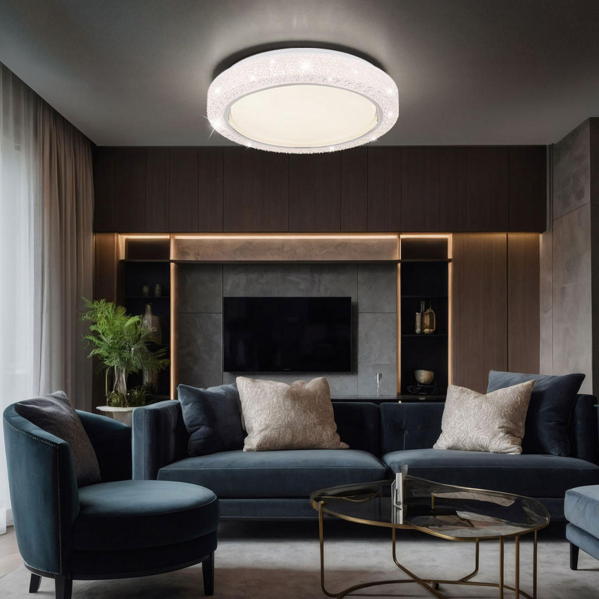 LED DECKENLEUCHTE Metall Silber Kristalloptik - Silberfarben, Metall (40/40/8cm) - Globo Lighting