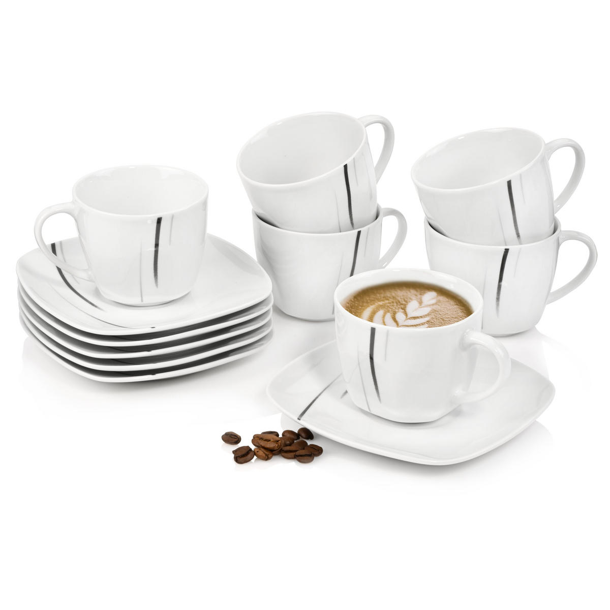 KAFFEESERVICE BILGOLA BLACK LINES - 12 teilig aus Porzellan - Weiß, Keramik (46/13.75/22.75cm) - Sänger