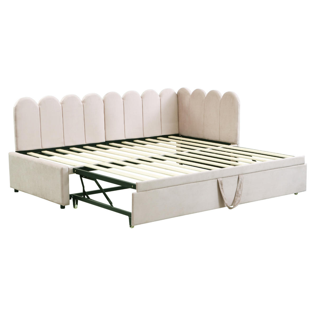 POLSTERBETT aus Samt 90/180x200 cm in Beige mit Ausziehbett - Beige, Textil (90/200cm) - Modfu