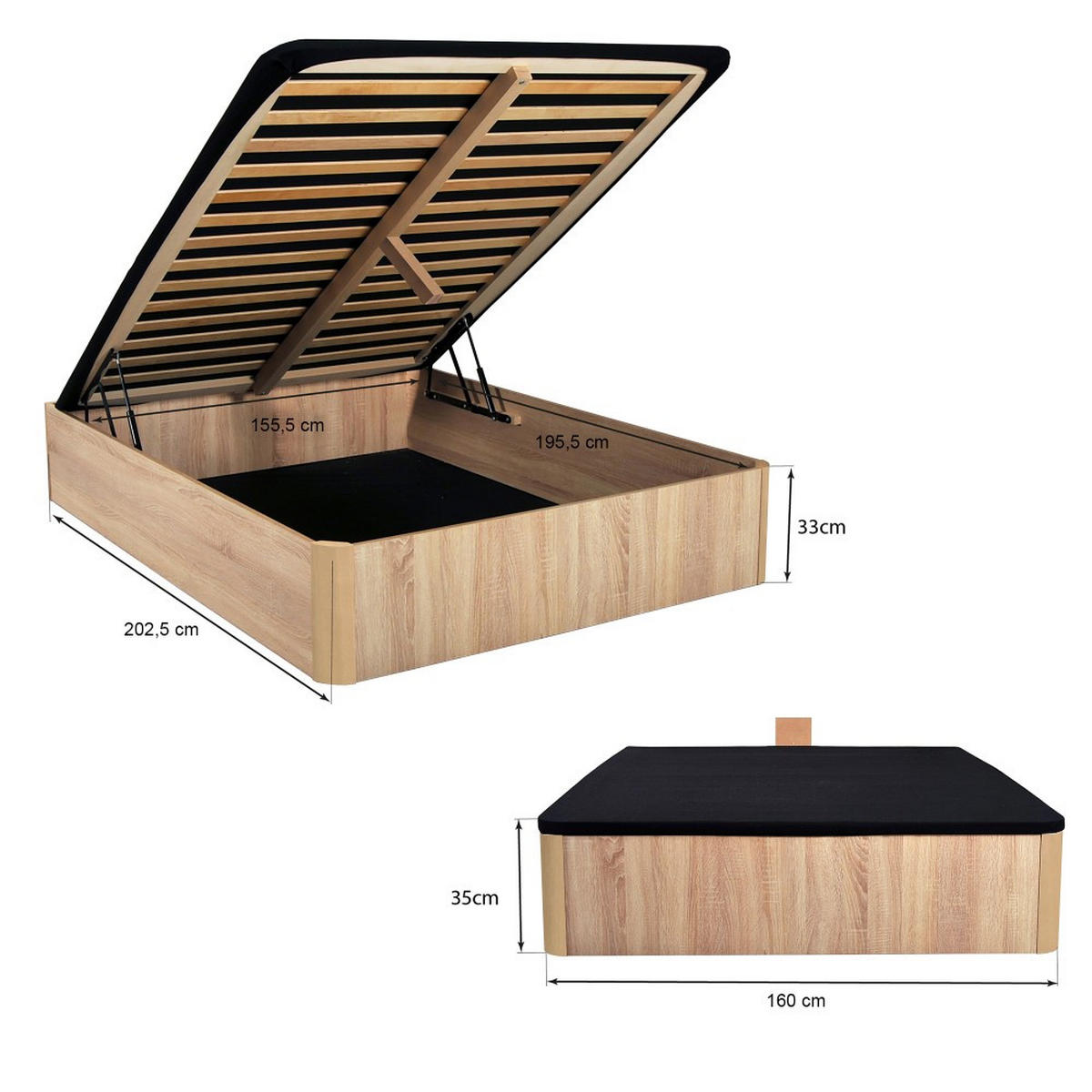 KASTENBETT SPIRO + Lattenrost / 160x200 cm - Eiche Hell Dekor - Sonoma Eiche, Holzwerkstoff (160/200cm) - Weber Industries