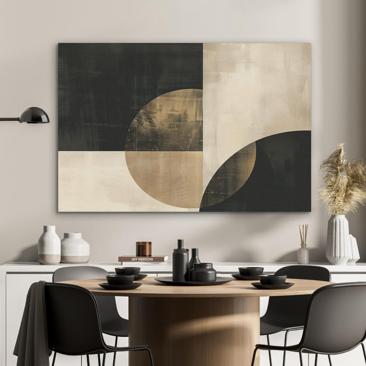 AKUSTIKPANEEL Abstrakt - Geometrische Formen - Schwarz - Gold 100x70 cm - Ecru, Textil (100/0.9/70cm) - MuchoWow