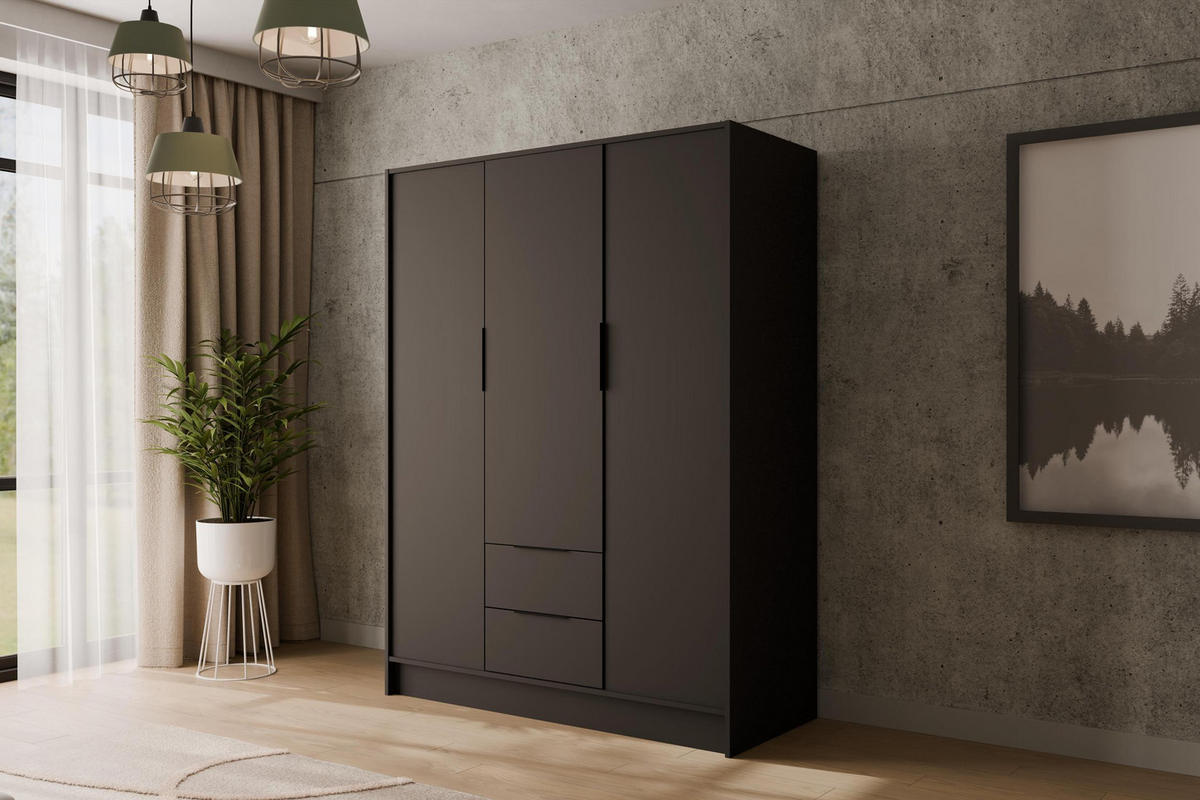 KLEIDERSCHRANK mit Flügeltüren KOLIN 150x200cm Schwarz - Schwarz, Holzwerkstoff (150/200/51cm) - ALTDECOR