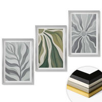 WANDBILDER 3er Set - 40x60 cm Silberner Rahmen - Pflanzenmuster in Grün - Silberfarben, Kunststoff (40/60cm) - ArtPrintCave