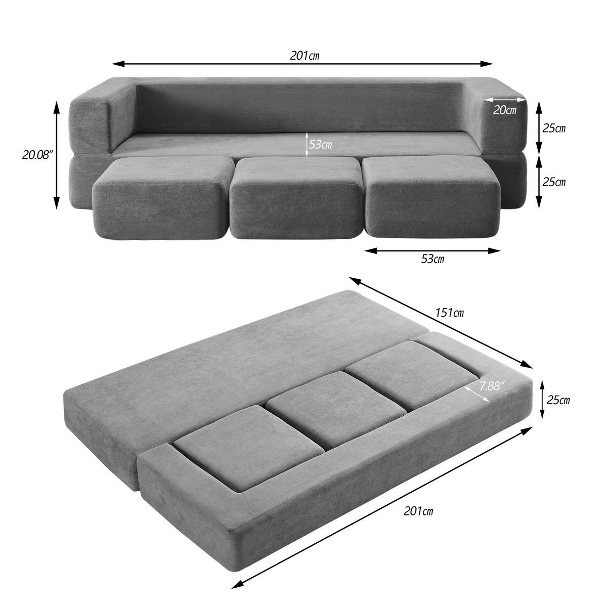 BODENSOFA aus Schaumstoff mit Schlaffunktion Dunkelgrau - Grau, Kunststoff (75.5/50/201cm) - Modenvie