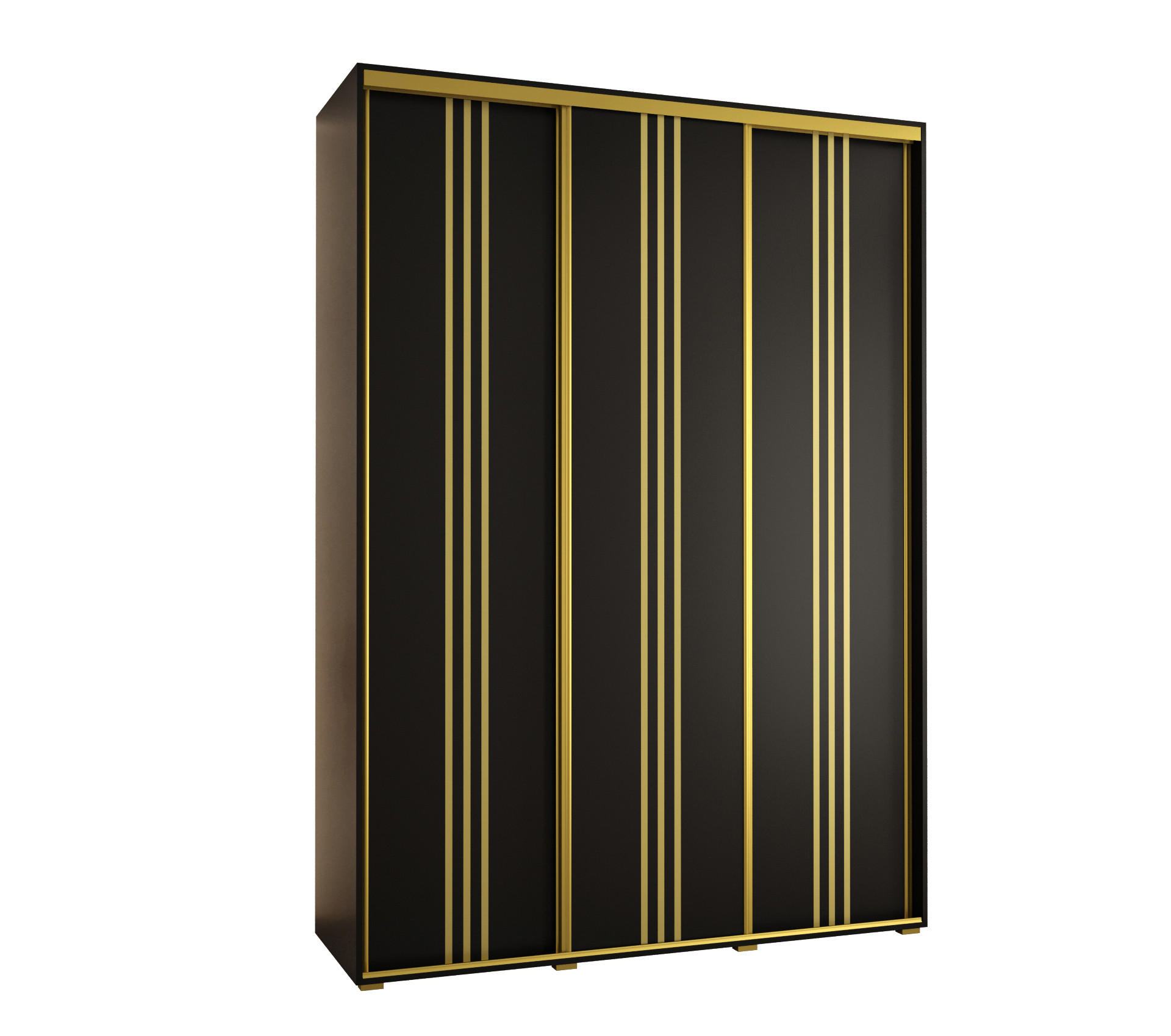 Abiks Möbel Schwebetürenschrank Schwarz, Schwarz, Gold 170x235x60 cm