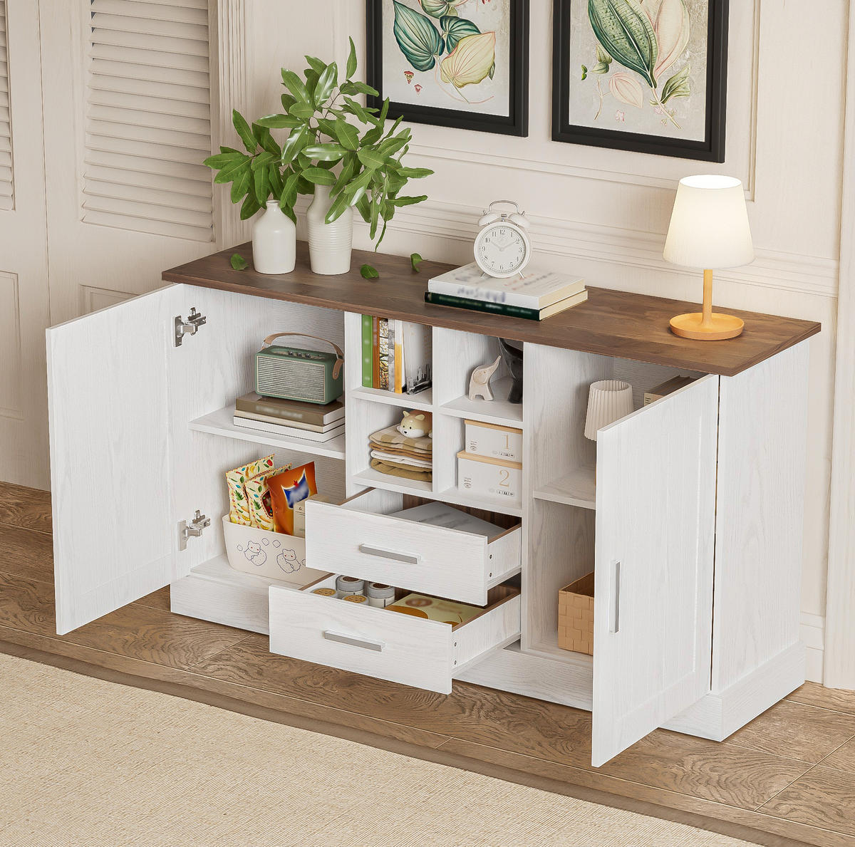 KOMMODE aus Spanplatte 140x40x79,5cm in Weiß mit Soft-Close - Weiß, Holzwerkstoff (140/79.5/40cm) - Modfu