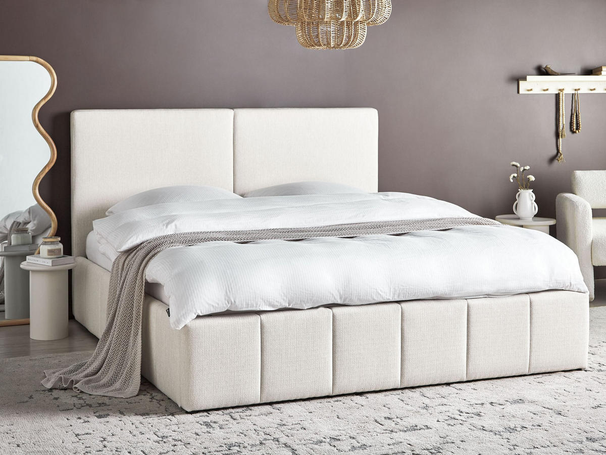 POSTEL s úložným prostorem 180/200 cm Látka Krémově bílá Castelnavet - krémová, textil (180/200cm) - Beliani
