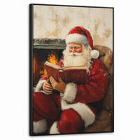 LEINWAND Bilder mit Rahmen - Weihnachten - Weihnachtsmann - Winter - Open Fireside - 60x90 - Dunkelrot, Textil (60/90cm) - MuchoWow