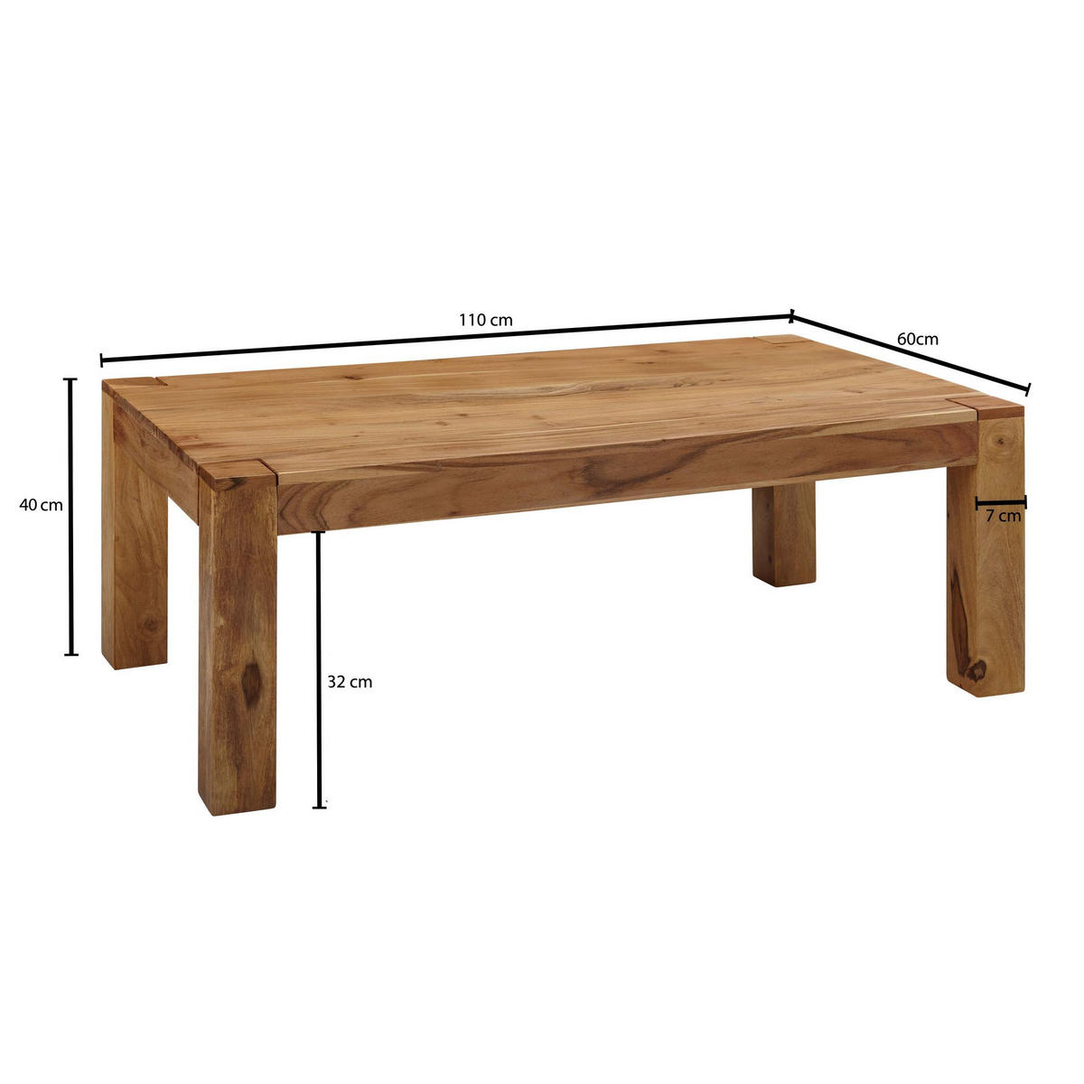 COUCHTISCH aus Akazienholz, rustikal, quadratisch, handgefertigt, Beige 110x60x40 cm - Beige, Holz (60/110/40cm) - KADIMA DESIGN