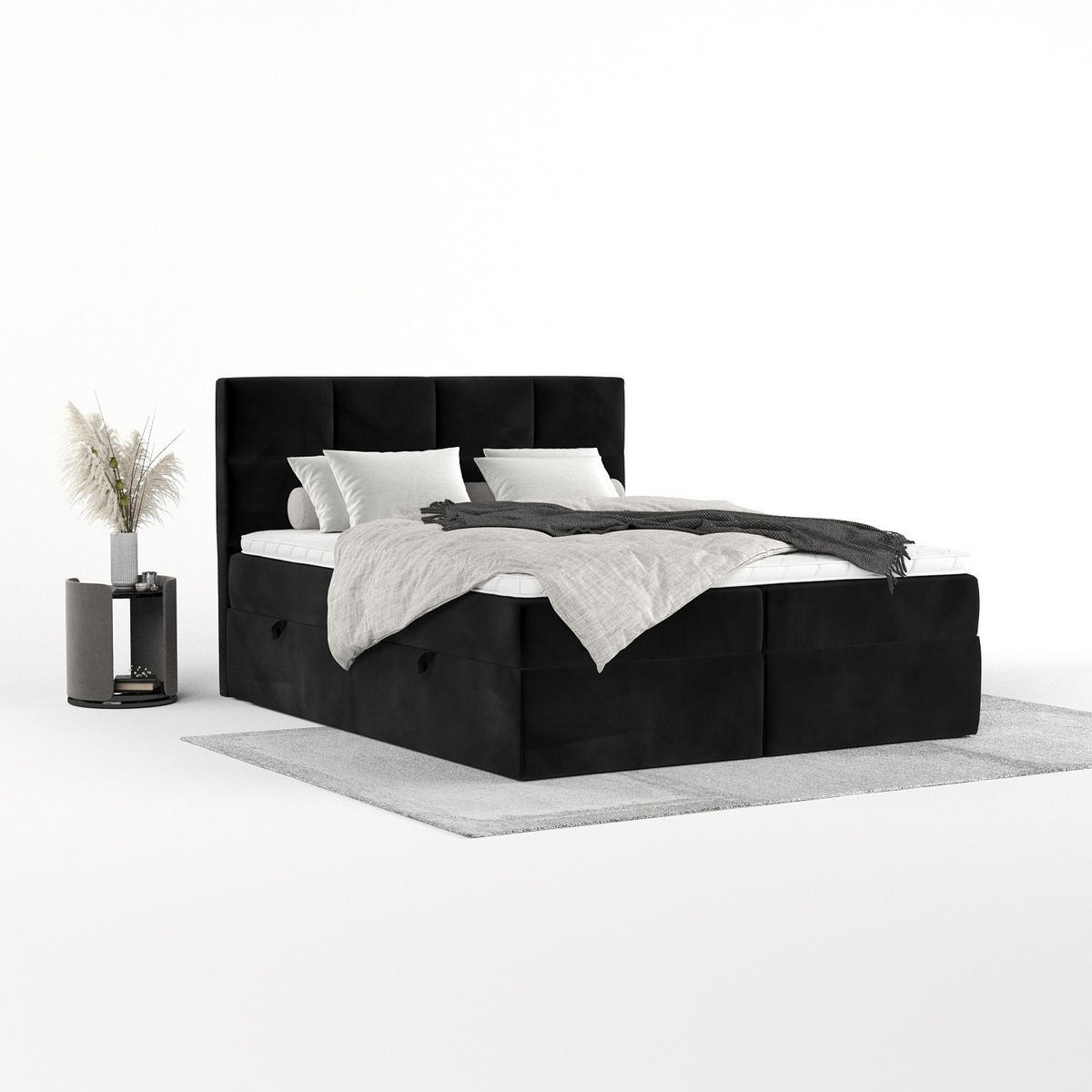 BOXBETT Oris 140/200 cm Schwarz im Kronos Stoff - Schwarz, Holz/Holzwerkstoff (140/200cm) - AltaBeds