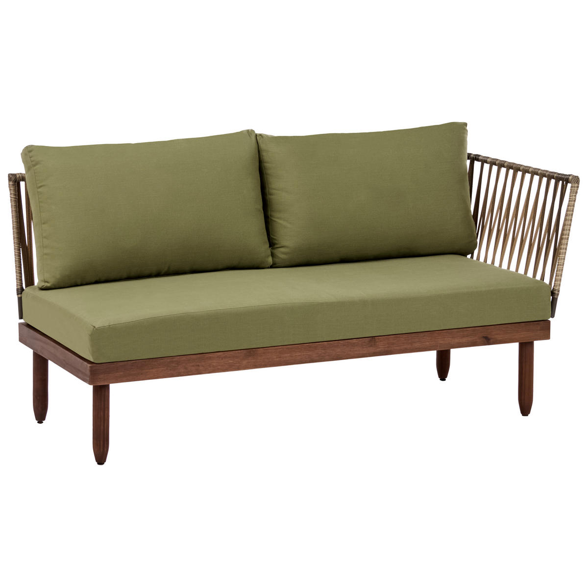 LOUNGE-SET mit Tisch 4-Sitzer Akazienholz rechtsseitig Dunkelbraun/Grün Cremona - Braun/Grün, Holz - Beliani