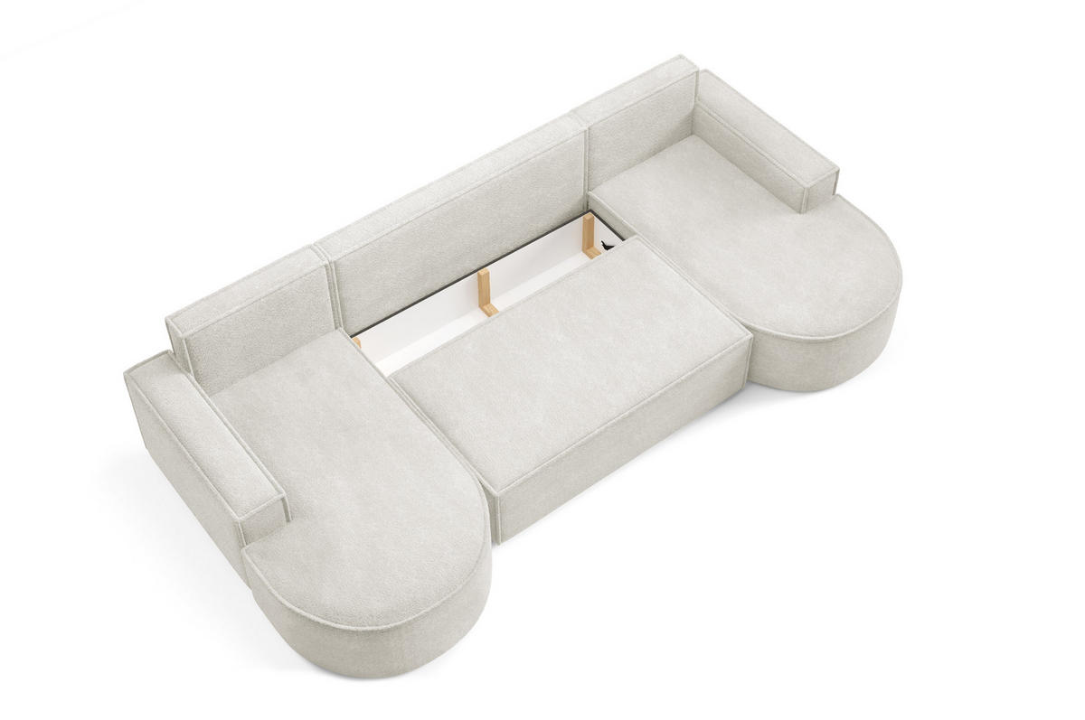 ECKSOFA MOLLY U Freistehendes, mit Schlaffunktion, 140x273cm, Bettkasten und Abnehmbaren Kissen – 316x157x88cm, Abriamo Stoff, Weiß - Weiß, Holz/Textil (316/157cm) - DomoHome