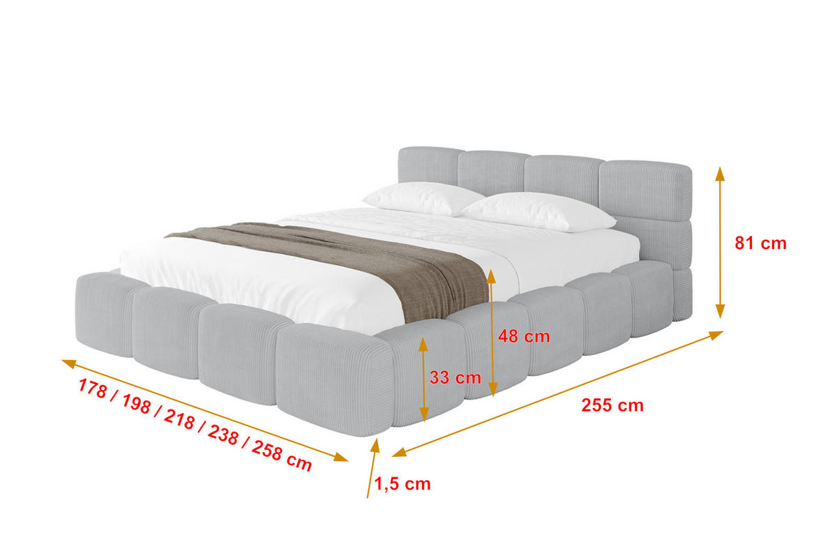 POLSTERBETT mit Bettkasten und Lattenrost, Bett mit Matratze H3/H4, Kopfteil, Boxbett, Doppelbett mit Stauraum - NATA-v1 200x200 Grau - Graphitfarben, Holzwerkstoff/Textil (200/200cm) - ALTDECOR