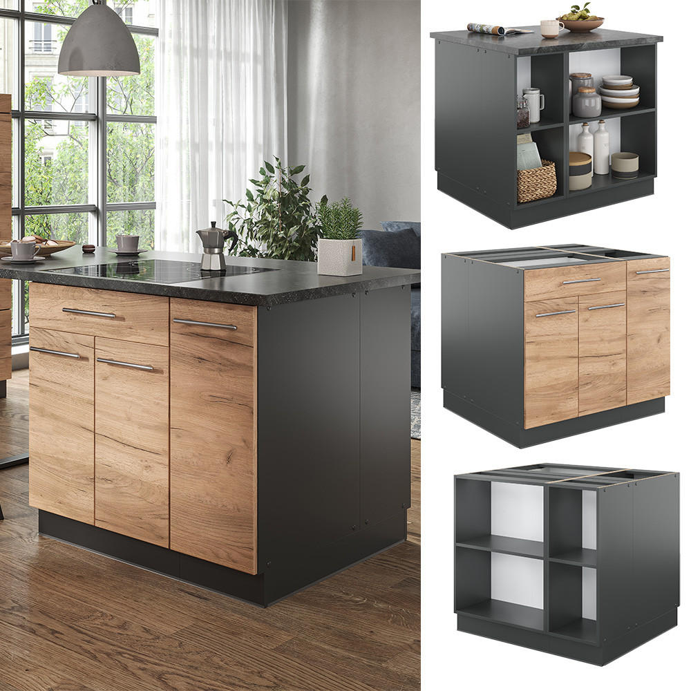 KÜCHENINSEL Fame-Line Goldkraft Eiche/Anthrazit 90 cm mit Schublade ohne AP - Honigeiche/Anthrazit, Holzwerkstoff (90/82/60cm) - Vicco