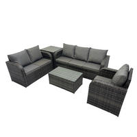 GARTENSET Polyrattan Dunkelgrau 6-Sitzer - Dunkelgrau/Grau, Glas/Kunststoff - Fimous