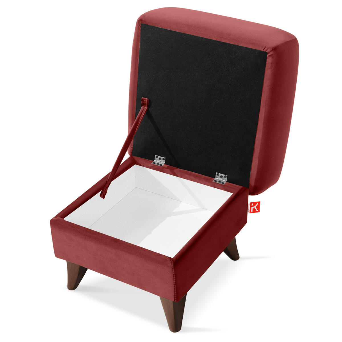 HOCKER GUSTAVO Fußstütze, Velours, Bordeaux - Bordeaux, Holz/Holzwerkstoff (53/49/53cm) - KONSIMO®