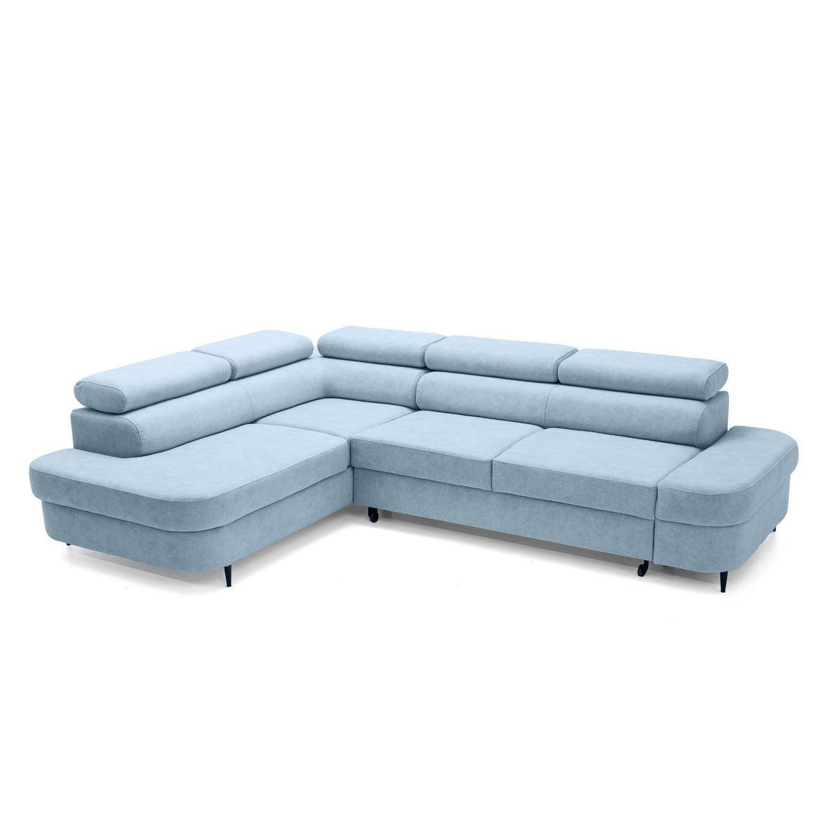 ECKSOFA PRIAM L Links mit Schlaffunktion 125x195 Velours Hellblau - Schwarz/Hellblau, Holz/Textil (203/275cm) - Muffo