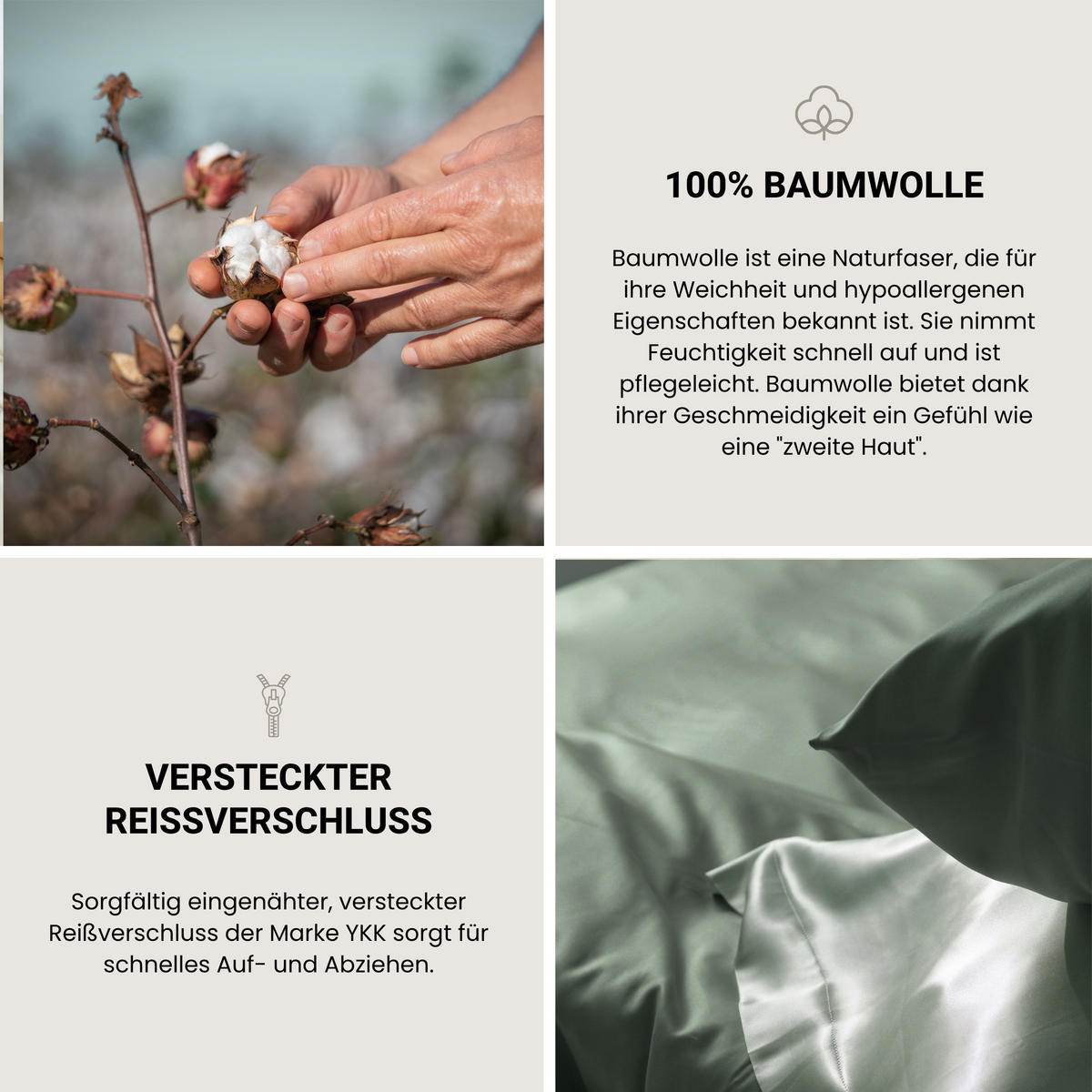 KISSENHÜLLENSET Ella - Baumwollsatin - 2-teilig - 40 x 80 cm - Dunkelgrün - Dunkelgrün, Textil (40/80cm) - SCHIESSER