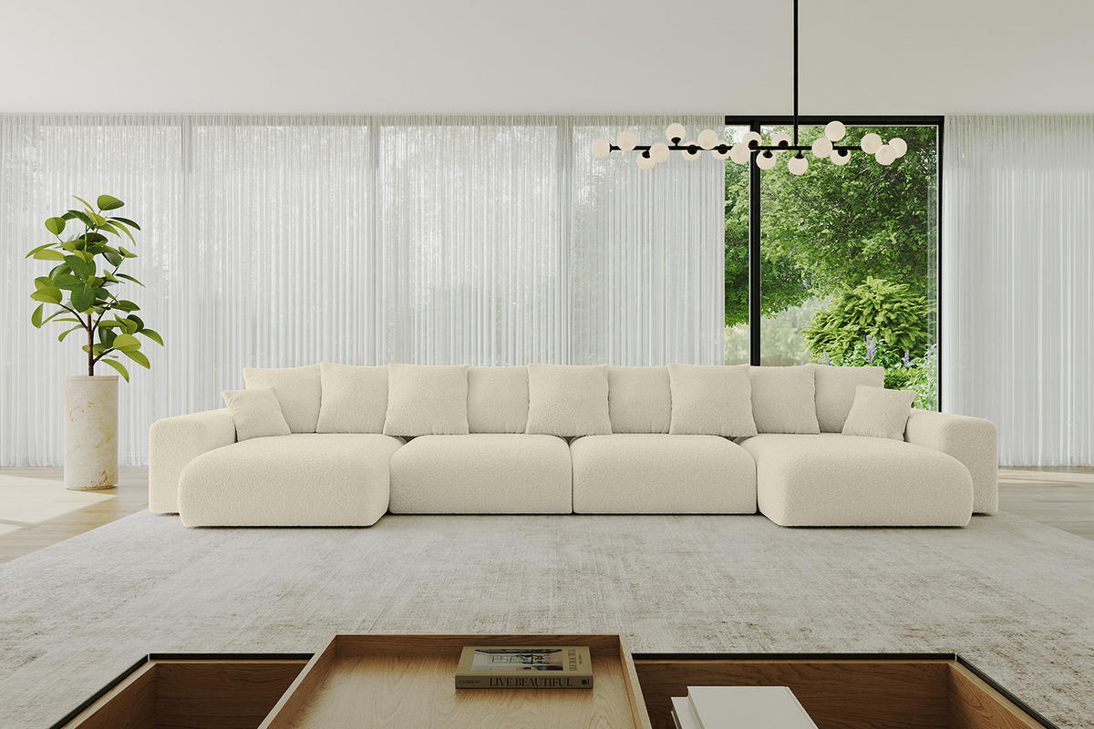WOHNLANDSCHAFT mit Schlaffunktion ESKAR-U2-464x176x72cm Beige - Creme/Haselnussfarben, Holzwerkstoff/Kunststoff (176/72/464cm) - ALTDECOR