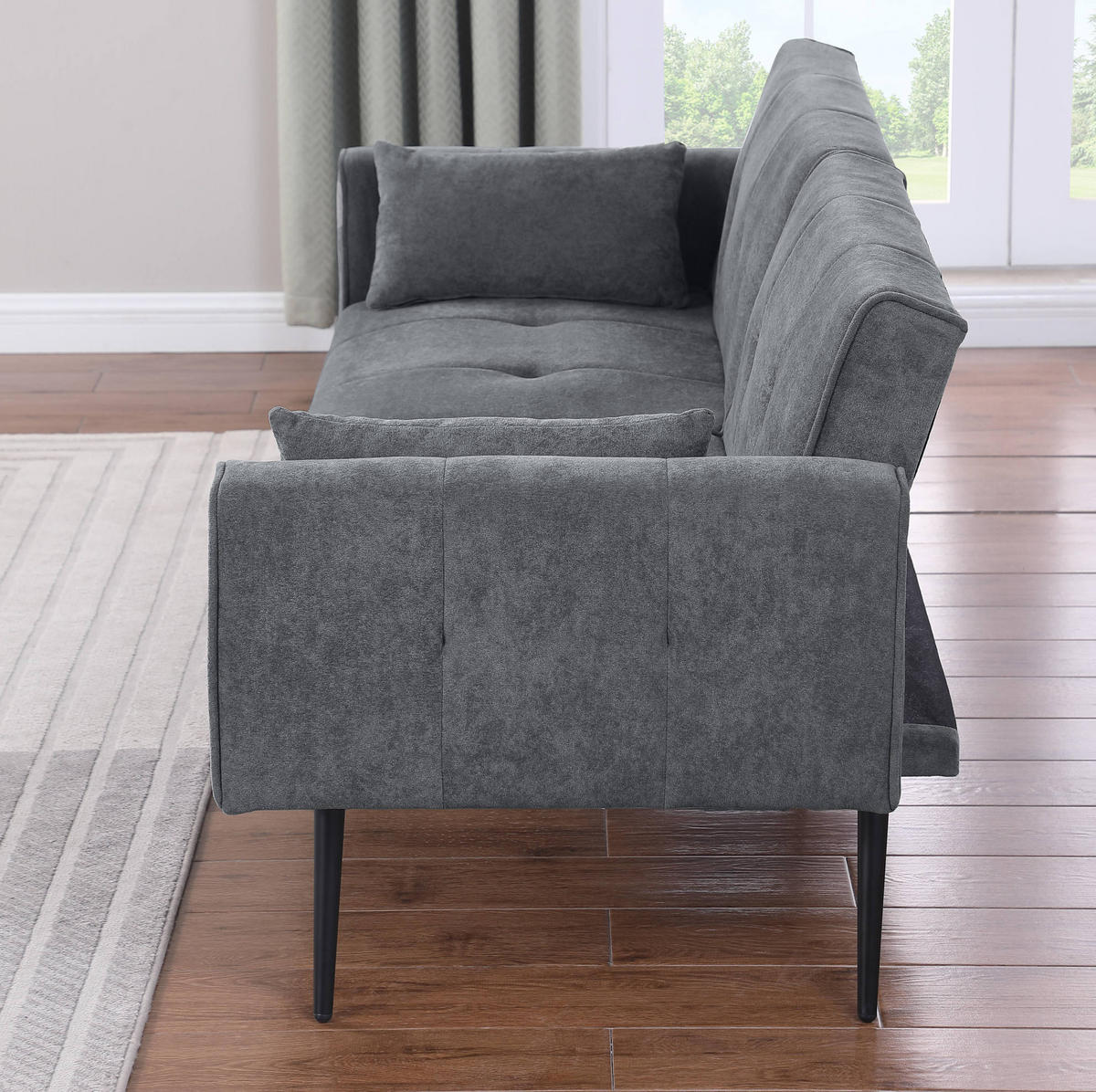 SCHLAFSOFA mit verstellbarer Rückenlehne Stoff Grau - Grau, Holzwerkstoff (175/71/71cm) - Meubliv
