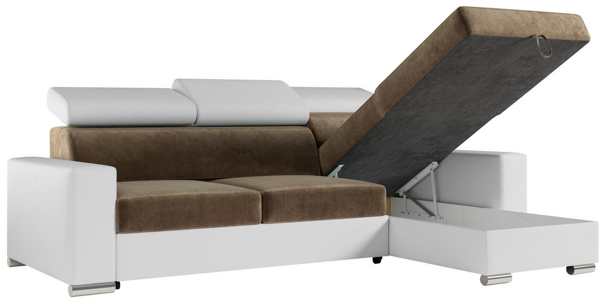 ECKSOFA FOX-L Braun/Weiß - Silberfarben/Braun, Kunststoff/Textil (242/168cm) - MKS