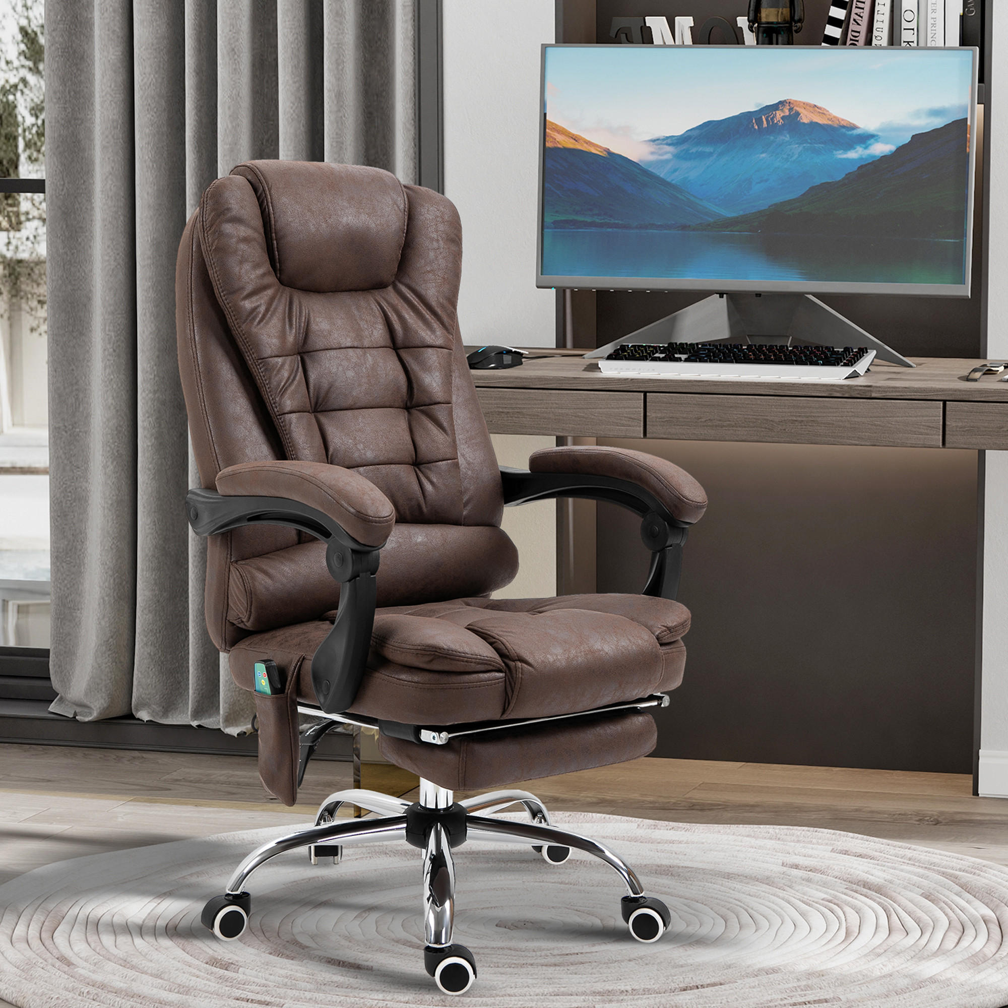 MASSAGE-BÜROSTUHL, Mikrofaserstoff, Stahl, Braun - Braun, Kunststoff/Metall (70/119/65cm) - Vinsetto