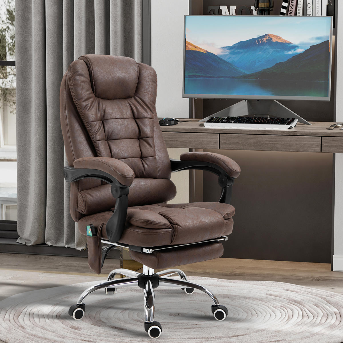 BÜROSTUHL mit Massagefunktion, Ergonomisch Schreibtischstuhl mit Liegefunktion - Silberfarben/Braun, Kunststoff/Textil (70/119/65cm) - Vinsetto