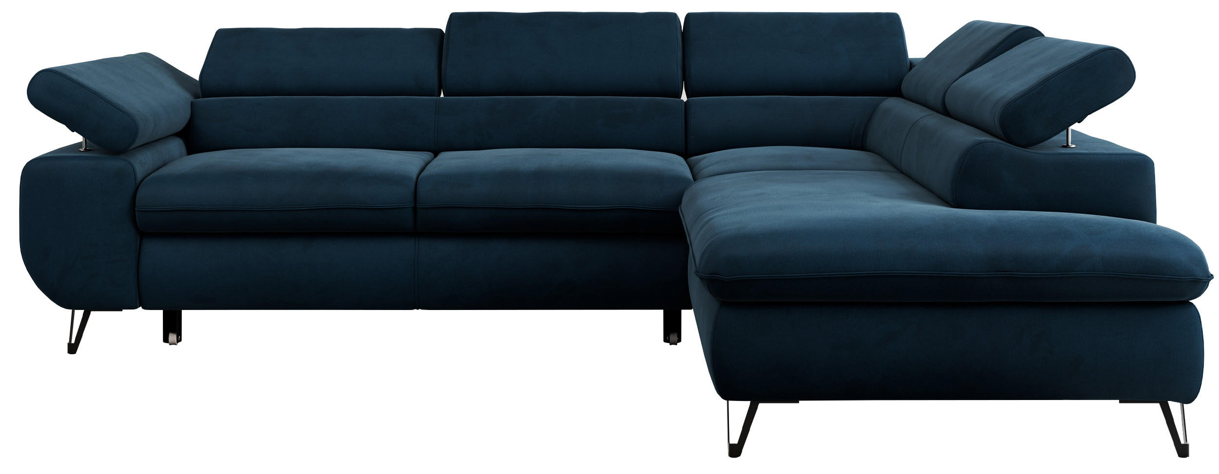 ECKSOFA PETER L Dunkelblau Velvet - Rechts Seite - Schwarz/Dunkelblau, Textil/Metall (273/208cm) - MKS