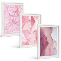 BILDER SET 3er Set - 40x60 cm Weißer Rahmen - Rosa geometrische Pfingstrosen - Weiß, Kunststoff (40/60cm) - TULUP