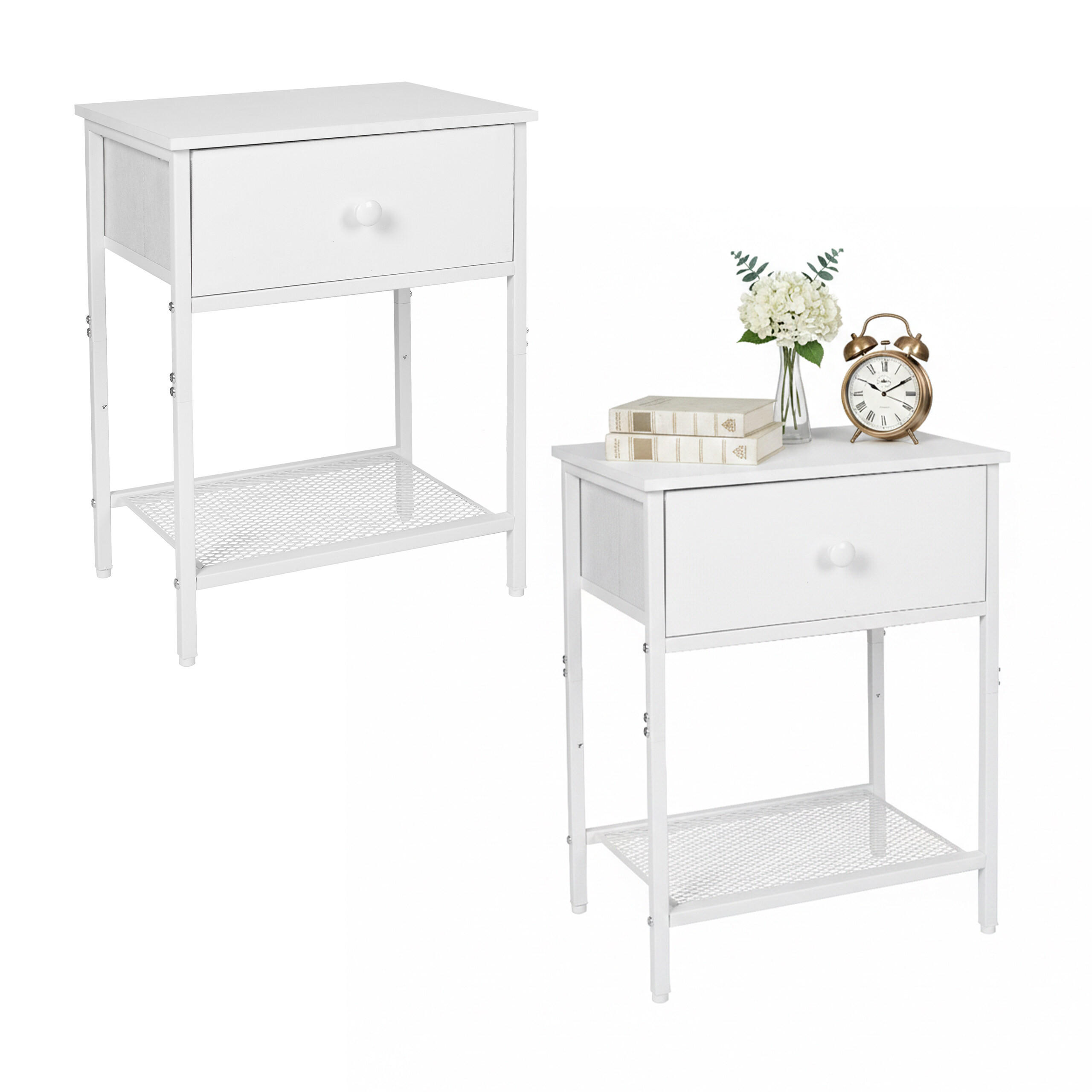 2XNACHTTISCH - Weiß, Holzwerkstoff/Textil (40/60/40cm) - Relaxdays