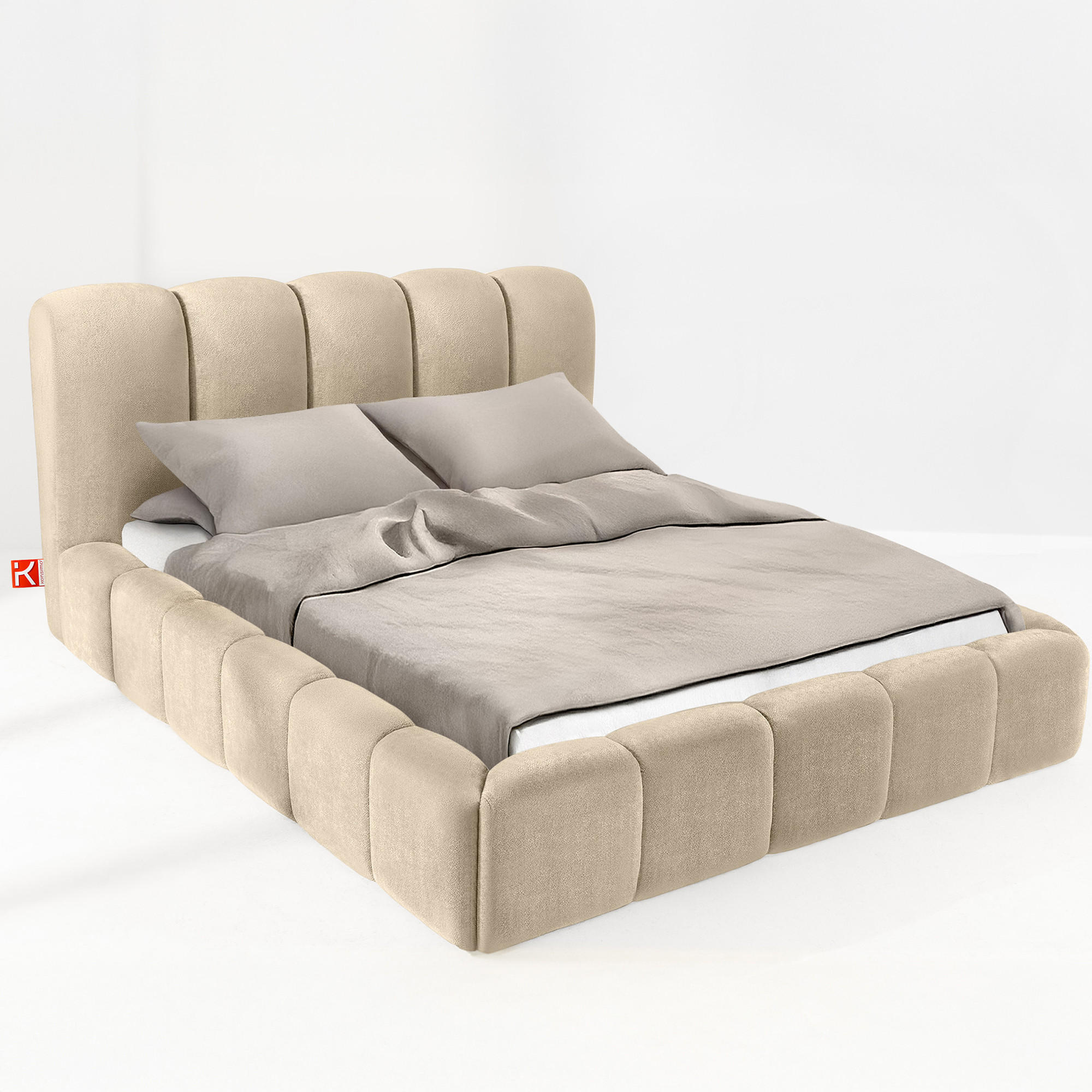 POLSTERBETT MERIDE Chenille, Beige - Beige/Schwarz, Holz/Textil (160/200cm) - KONSIMO®