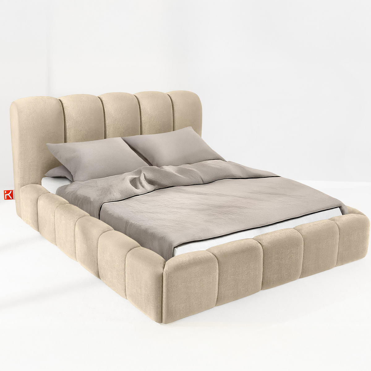 POLSTERBETT MERIDE Chenille, Beige - Beige/Schwarz, Holz/Textil (160/200cm) - KONSIMO®