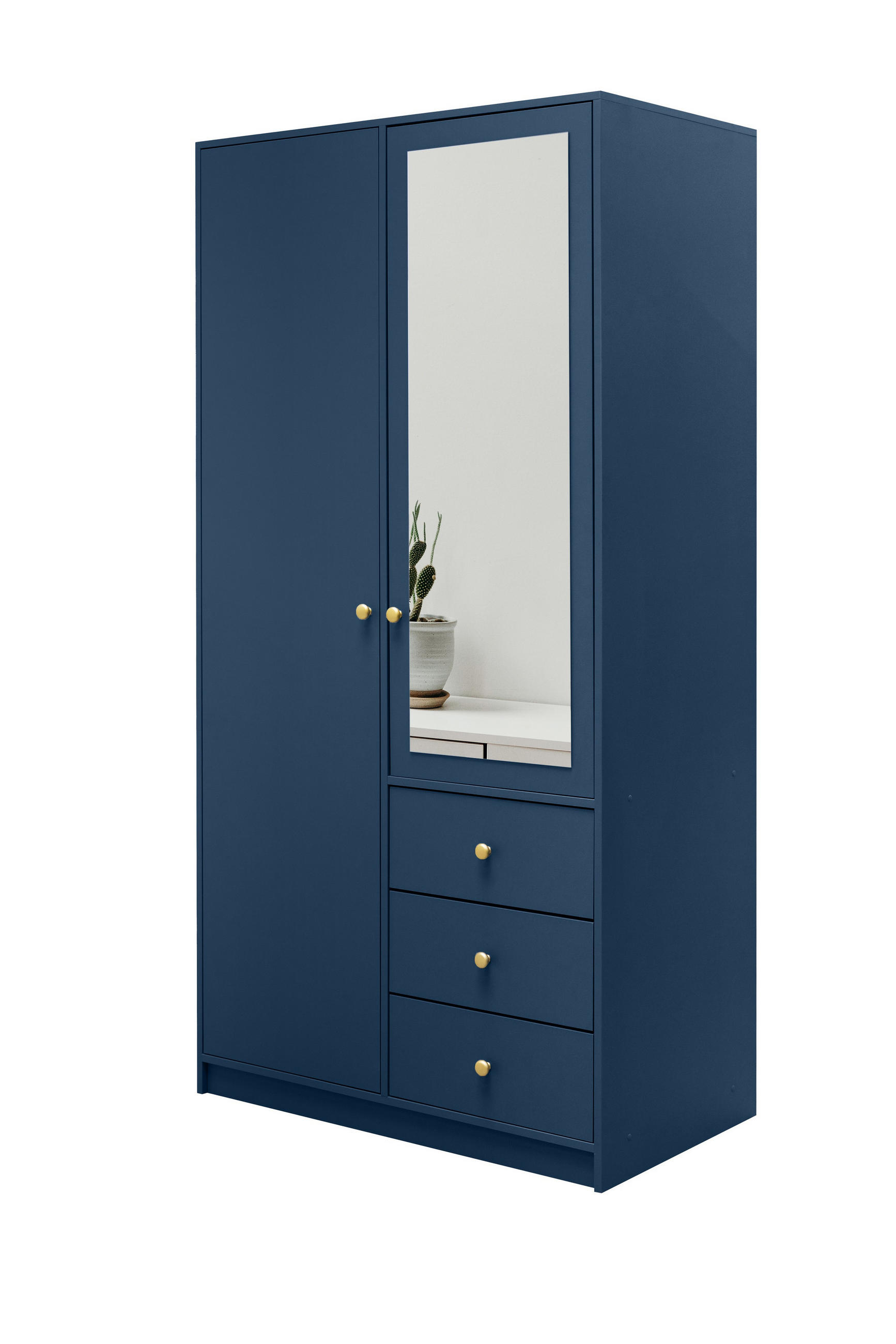 DREHTÜRENSCHRANK GALIO 100/200/57,5 cm 2-türig mit Spiegel Dunkelblau - Blau/Dunkelblau, Holzwerkstoff (100/200/57.5cm) - MASSENO