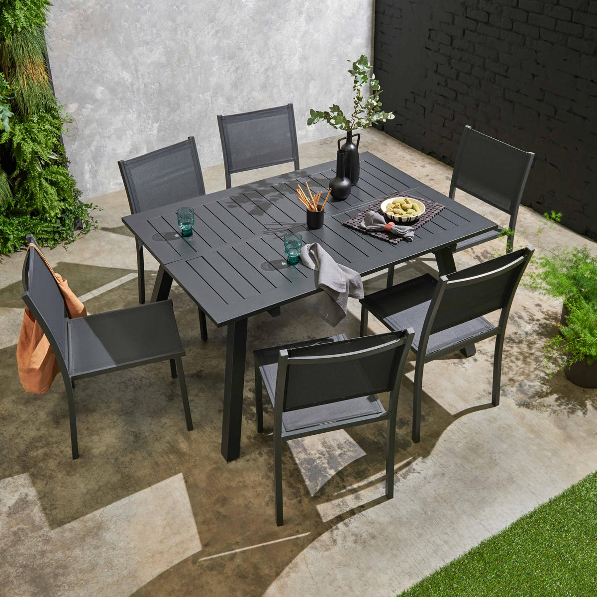 GARTENTISCH ausziehbar, Schwarz - Schwarz, Metall (145/145/74cm) - Oviala