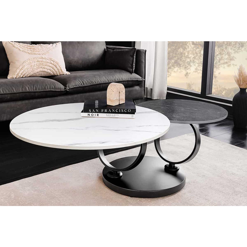Thumbnail - riess-ambiente Couchtisch, Grau, Weiß, Keramik, Marmor Optik, Rund,Rund, 80x44x80 cm, Wohnzimmer, Wohnzimmertische, Couc...