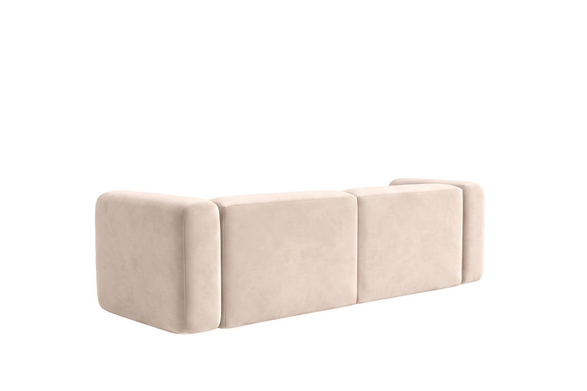ECKSOFA L-Form mini, Velvet-Stoff Bluvel, Creme, Links, GRETA - Creme, Holz (226/179cm) - Kaiser Möbel