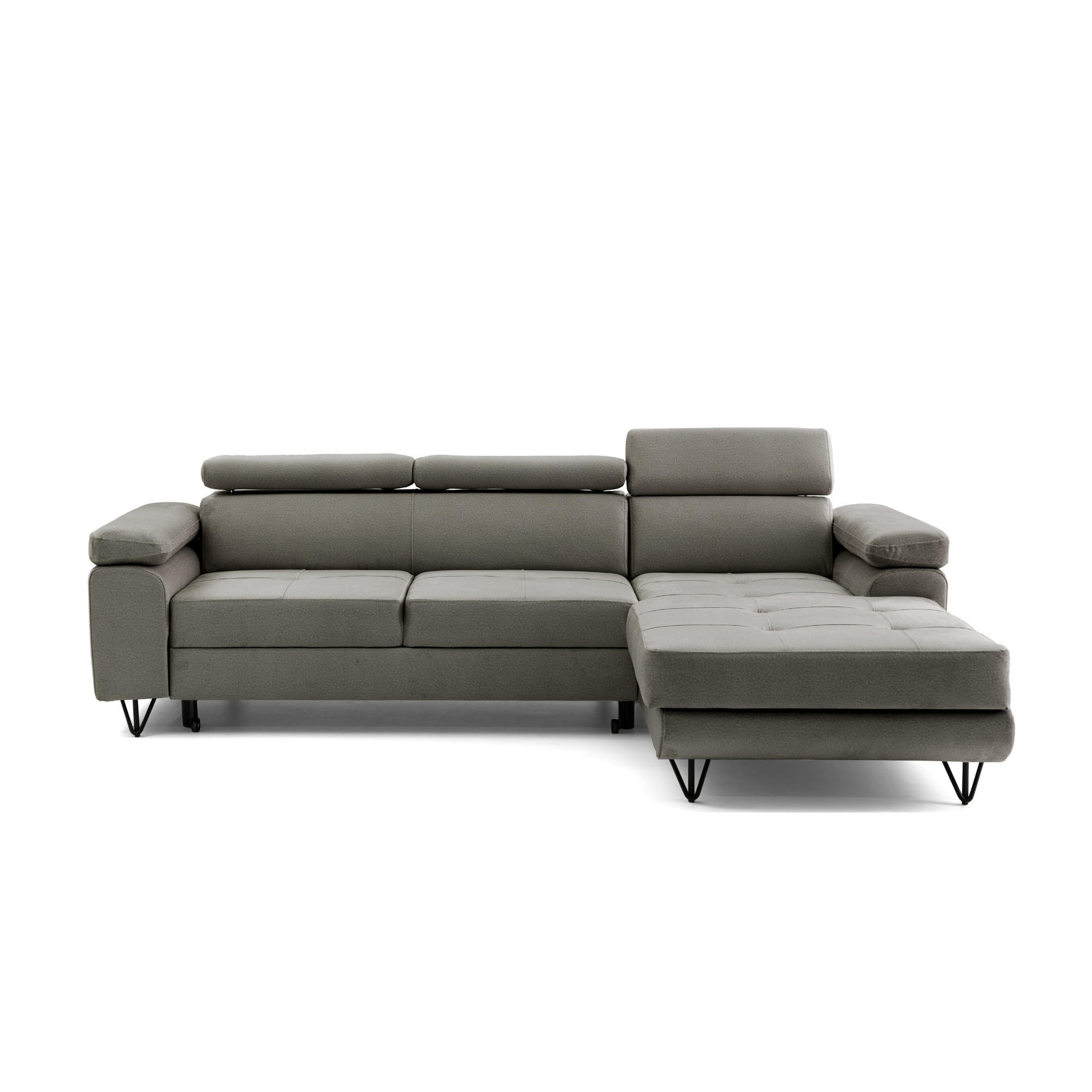 ECKSOFA NORIS L Rechts mit Schlaffunktion 128x203 Velours Taupe - Taupe/Schwarz, Holz/Textil (183/250cm) - Muffo
