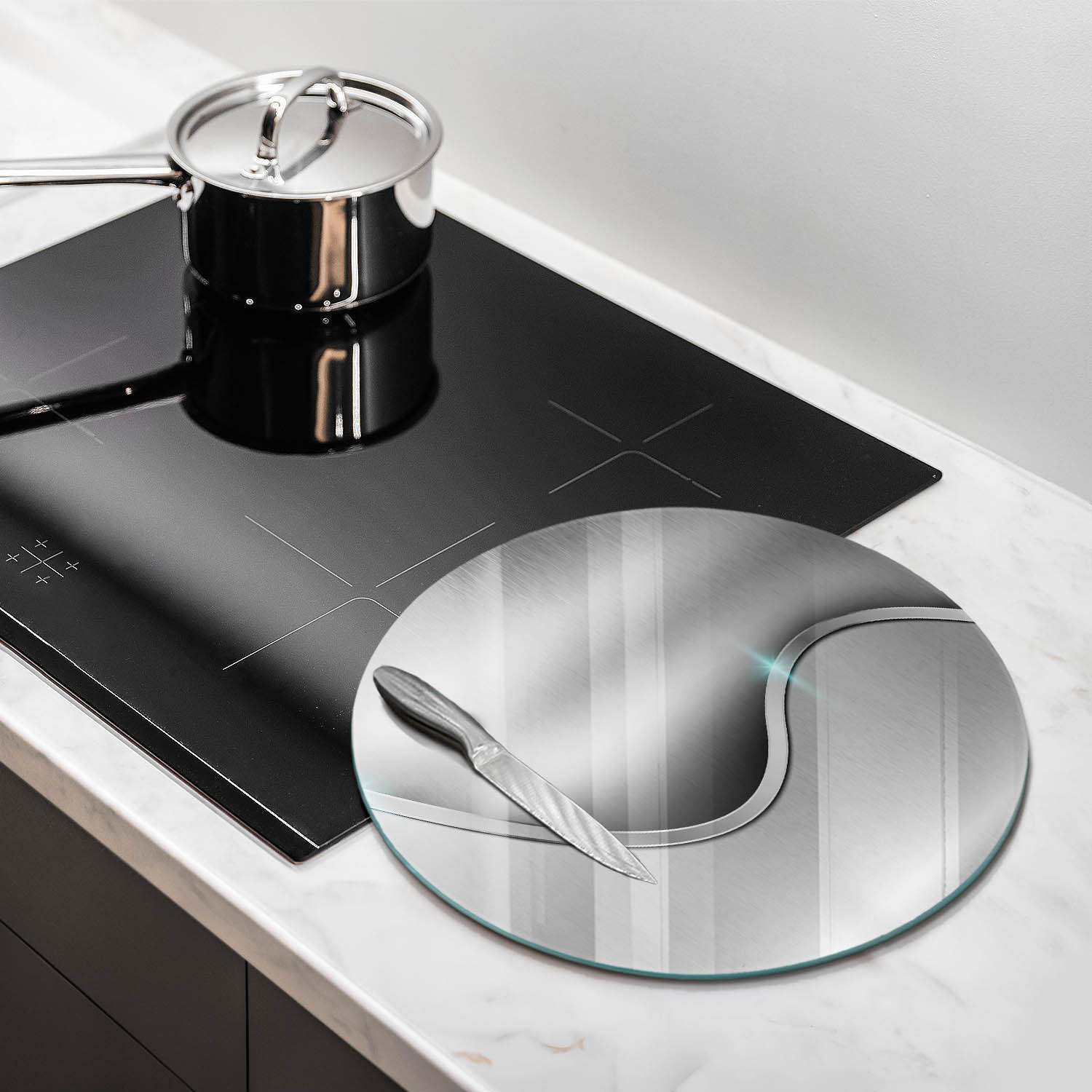 GLASPLATTE Ø 40 cm Silber Metall Abstraktion - Silberfarben, Glas (40/40cm) - Wallfluent