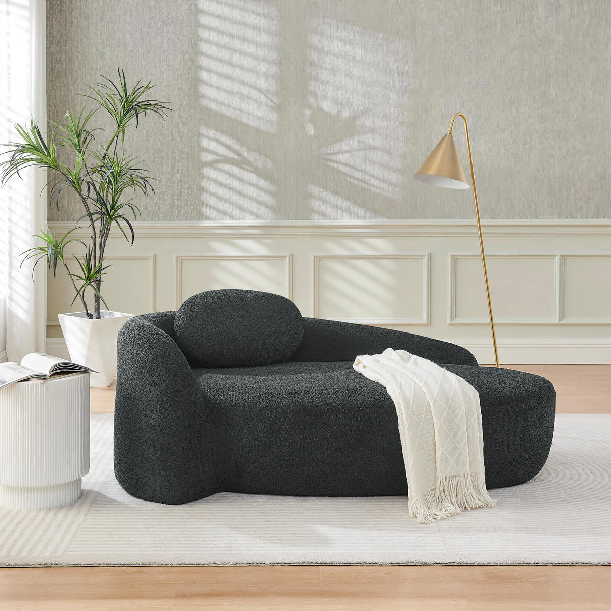 ECKSOFA 170/96/62 cm Schwarz Teddy mit Kissen - Schwarz, Textil (170/96cm) - Oxeza